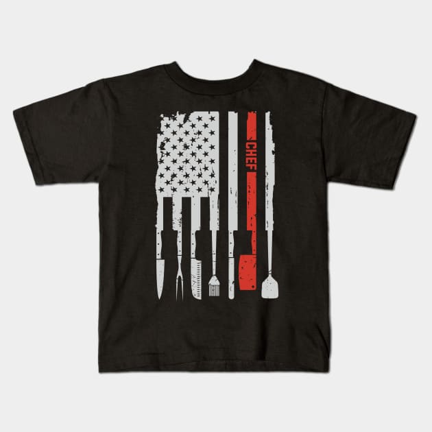 Vintage Chef Cook Culinary Knife Knives American Flag Kids T-Shirt by mrsmitful01